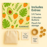 KARMAÉ Reusable Beeswax Food Wraps - 3 Pack & Roll (16.9"-39") | Sustainable Eco-Friendly Wraps for Food Storage | Natural Beeswax Wraps with Seed