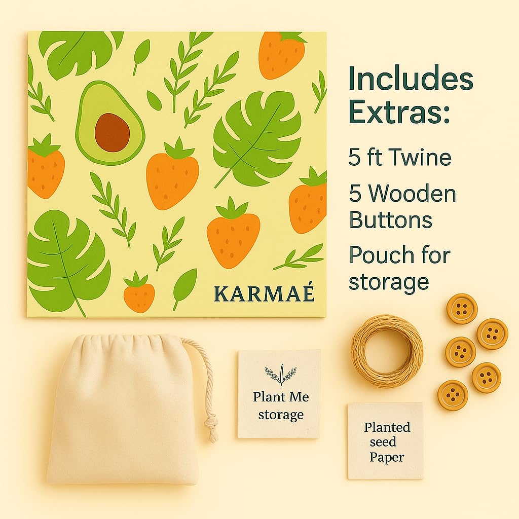 KARMAÉ Reusable Beeswax Food Wraps - 3 Pack & Roll (16.9"-39") | Sustainable Eco-Friendly Wraps for Food Storage | Natural Beeswax Wraps with Seed