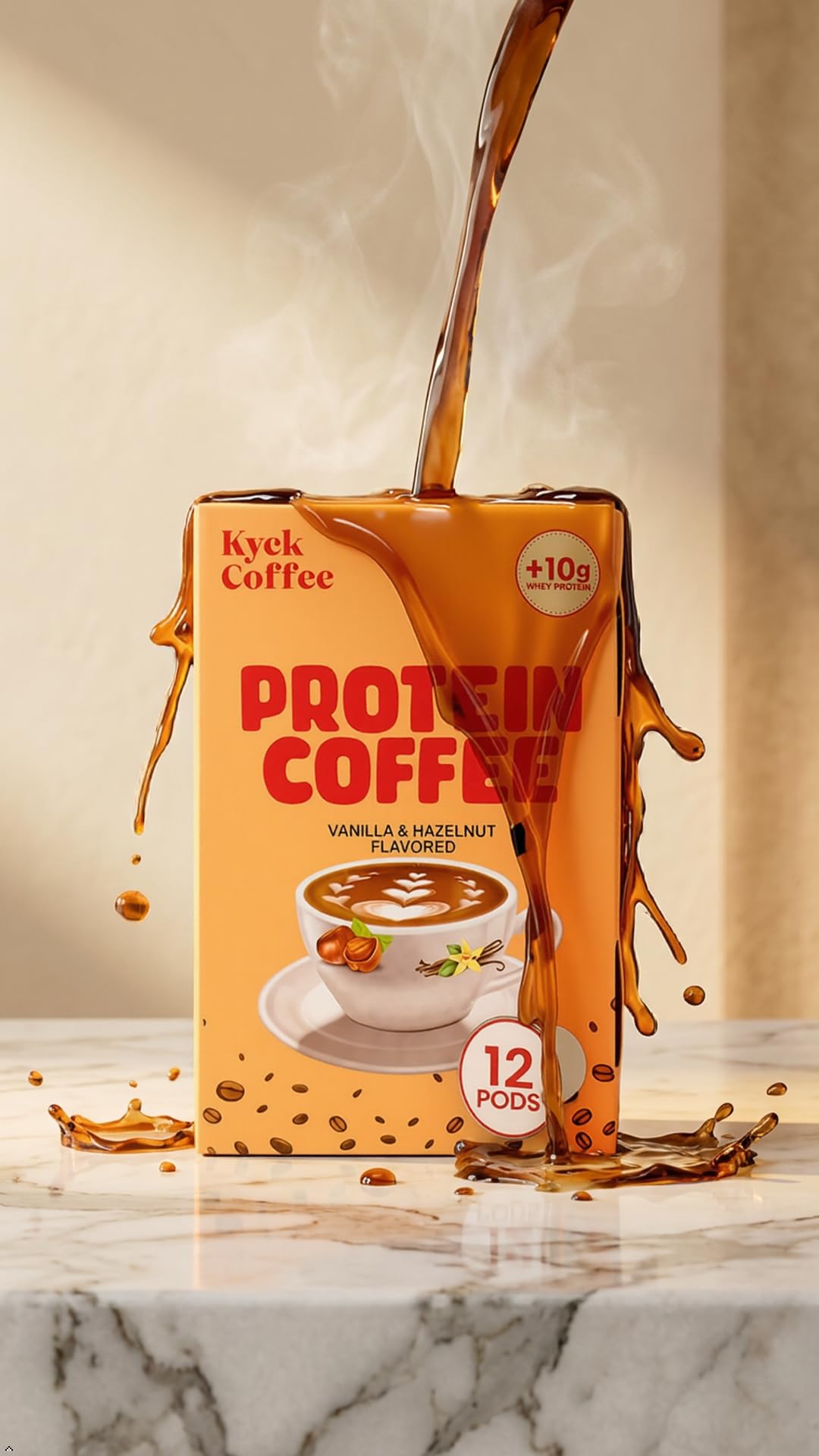 Kyck Protein Coffee K - Cup Pods (12 Count) - 10g Whey Protein per cup Premium High- Protein High Caffeine Colombian Coffee Pods, Vanilla Hazelnut