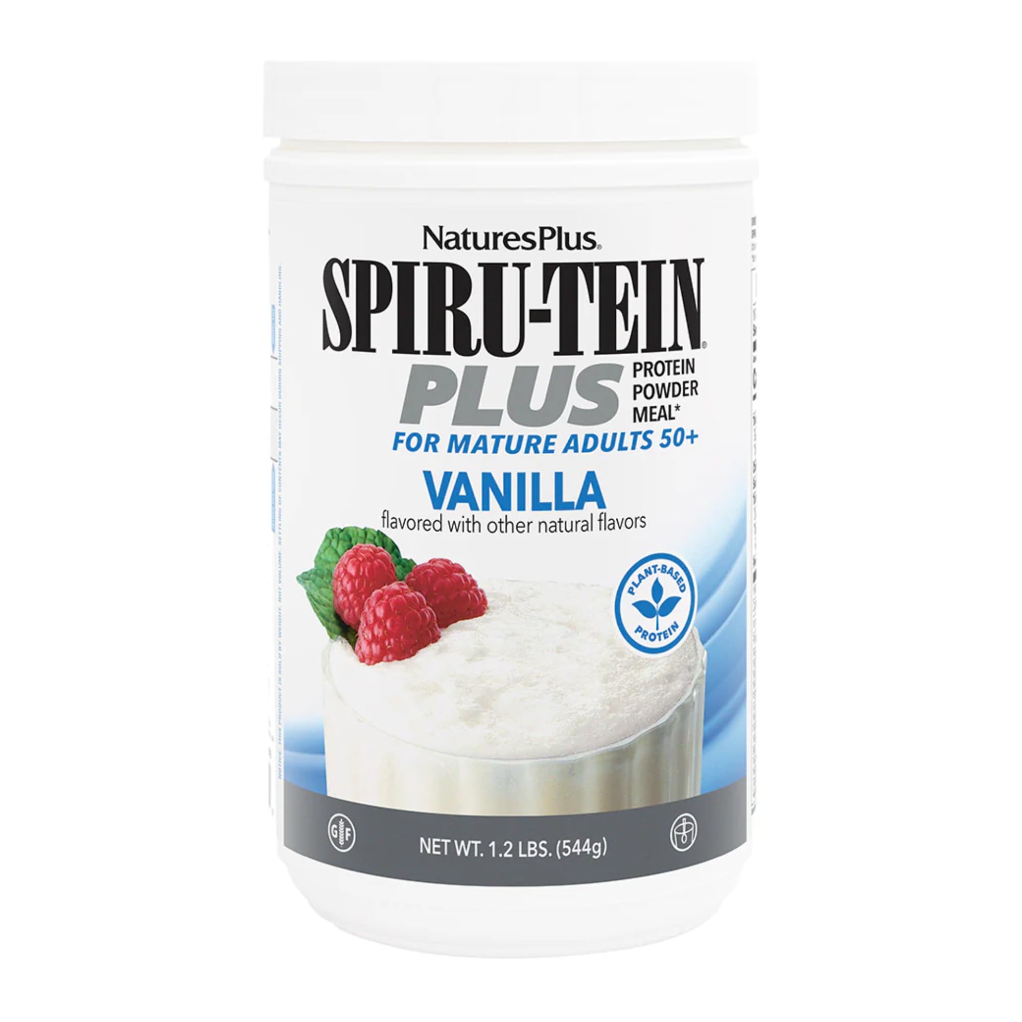 NaturesPlus SPIRU-TEIN Plus, Vanilla - 1.20 lb - Plant-Based Protein Powder with D3, Biotin for Adults 50+ - Vitamins & Minerals for Energy