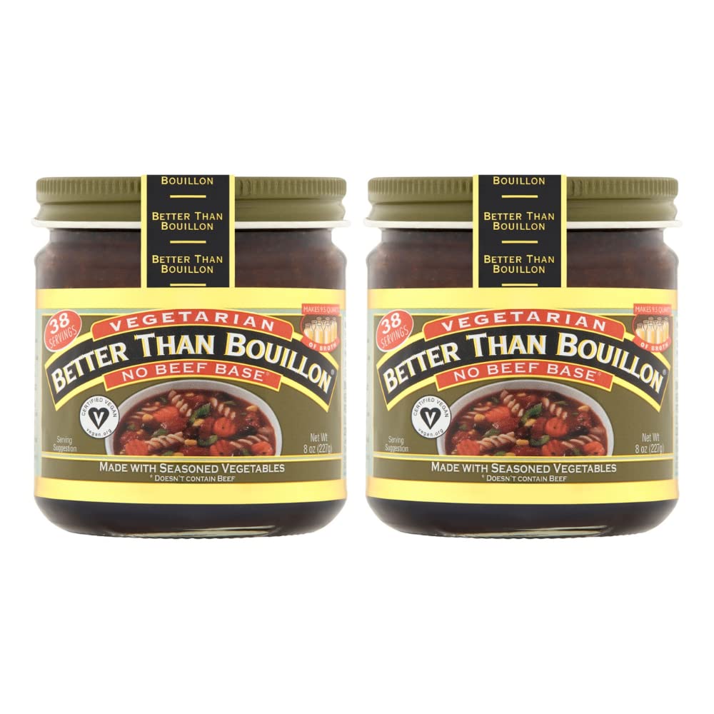 Better Than Bouillon Vegetarian No Beef Base, Made with Seasoned Vegetables, Certified Vegan, Makes 9.5 Quarts of Broth, 38 Servings 8 Ounce (Pack