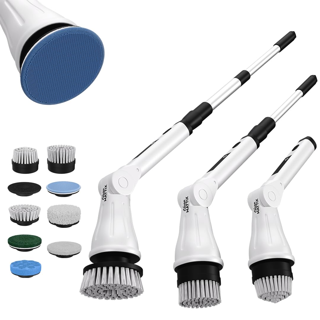 Cleanmattix - 8-in 1Multifunctional Electric Cleaning Brush, Wireless, Waterproof Expandable Handle, 3 Speed with Adjustable Handle, 8 Scrub Brush