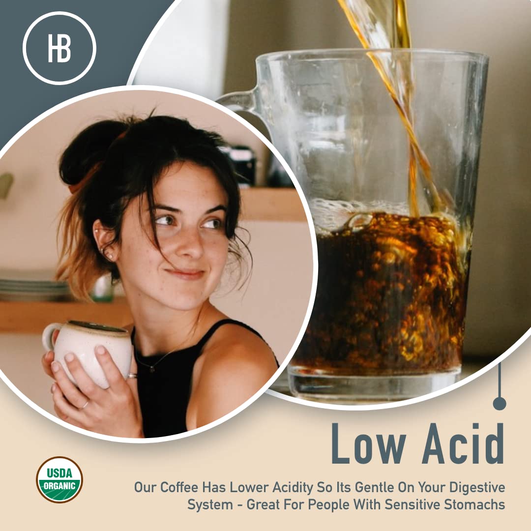 Healthy Bean Organic Low Acid Coffee Beans - USDA Organic Mold-Free, Superfood Infused, Clean and Healthy - Low Acid for Sensitive Stomachs