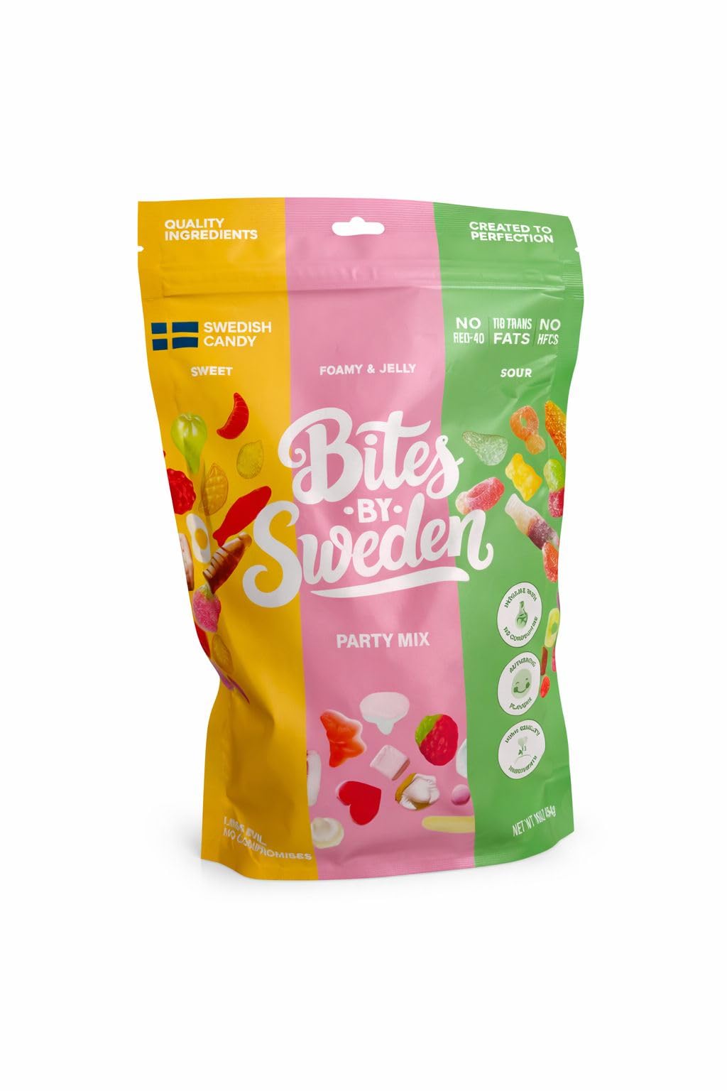BITES BY SWEDEN Party Mix 16oz - Swedish Candy mix of Sweet, Sour and Foamy Gummy Candies Premium, Authentic and imported