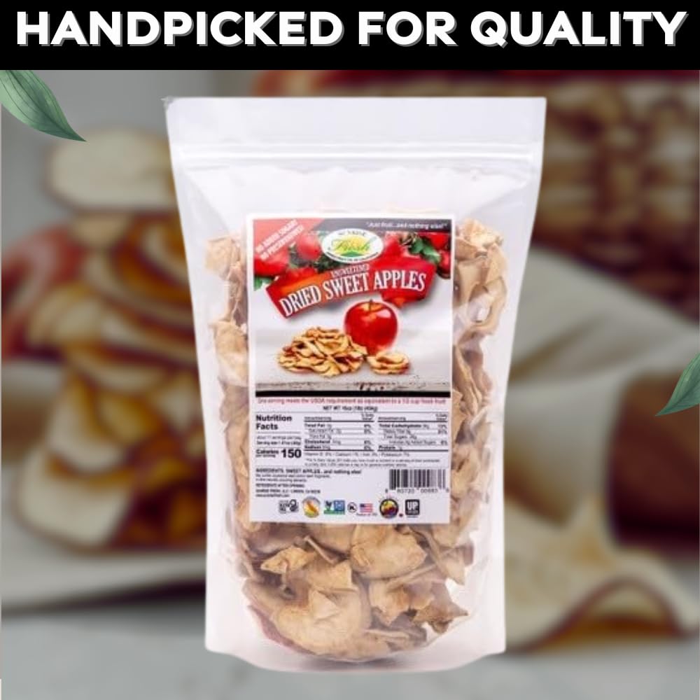 Sunrise Fresh No Sugar Added Dried Sweet Apples: Gluten-Free, Low-Calorie, No Preservatives, Unsulfured -1 lb Resealable Bag of Dehydrated Apple