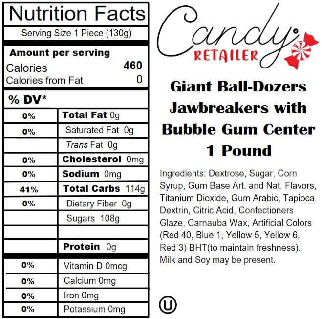 Candy Retailer Giant Ball-Dozers Jawbreakers with Bubble Gum Center 1 Pound