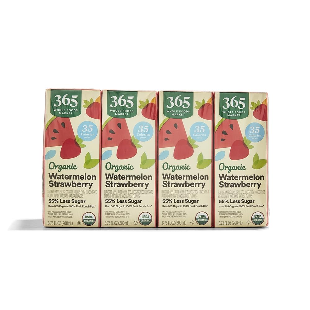 365 by Whole Foods Market, Organic Reduced Sugar Watermelon Strawberry Juice Box, 8 Pack, 6.75 Fl Oz