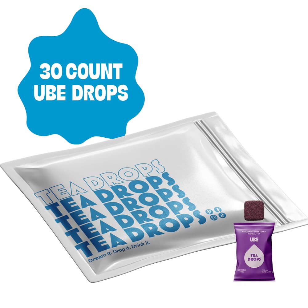 Tea Drops 30 Bulk Pack Organic Ube Bagless Tea - Loose Leaf, Lightly Sweetened, On-The-Go. Plastic-Free - Iced or Hot