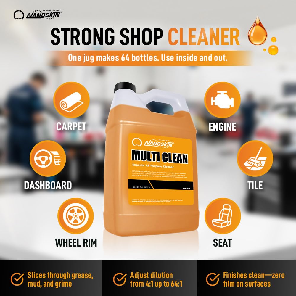 Nanoskin MULTI CLEAN All Purpose Concentrated Cleaner 1 Gallon - Removes Dirt, Grease & Stains on Counters, Carpet, Floors, Fabric, Equipment