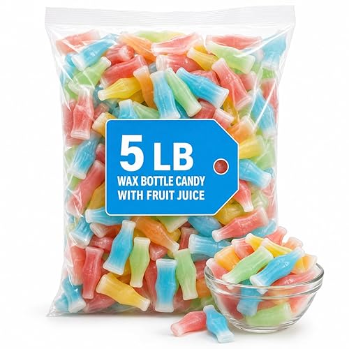 Wax Bottle Candy with Fruit Juice, 5 lb Bulk Bag, Nostalgic Party Treat