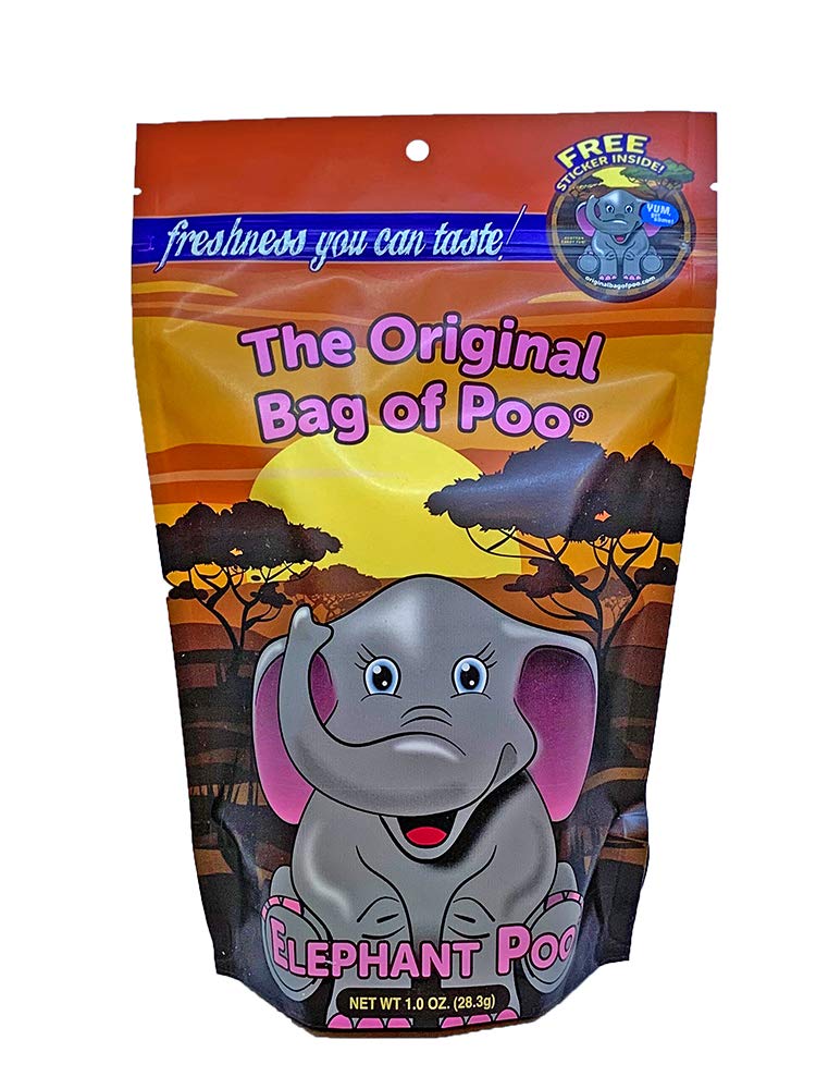 The Original Bag of Poo®, Elephant Poo (Strawberry Flavor Cotton Candy) Novelty Poop Gag Gift. Free sticker inside.