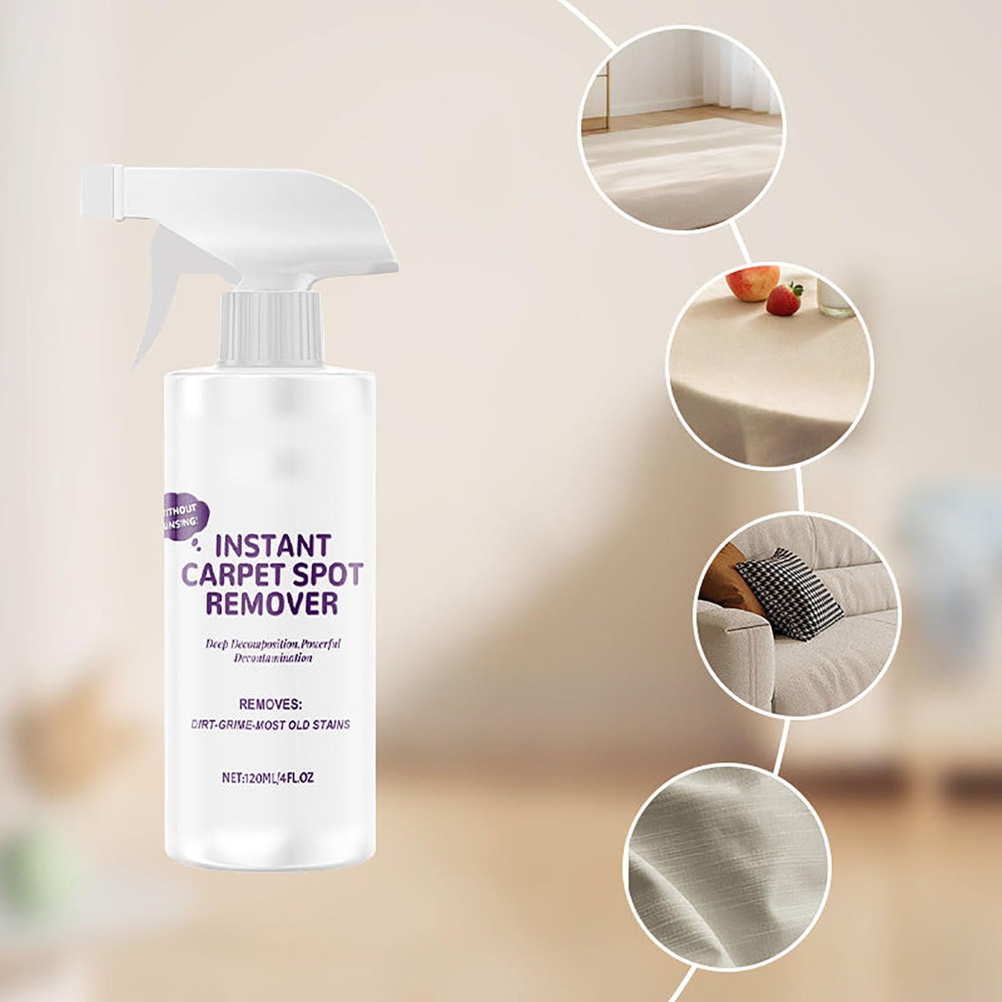 Instant Carpet Spot Remover, Powerful Carpet Stain Remover Spray, Eliminates Pet Stains, Grease, Red Wine, Food, Makeup & More, Fast?drying, Restores