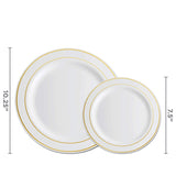 700 Piece Dinnerware Set - 200 Rim Plates, 300 Silverware, 100 Plastic Cups, 100 Linen-Napkins - Gold