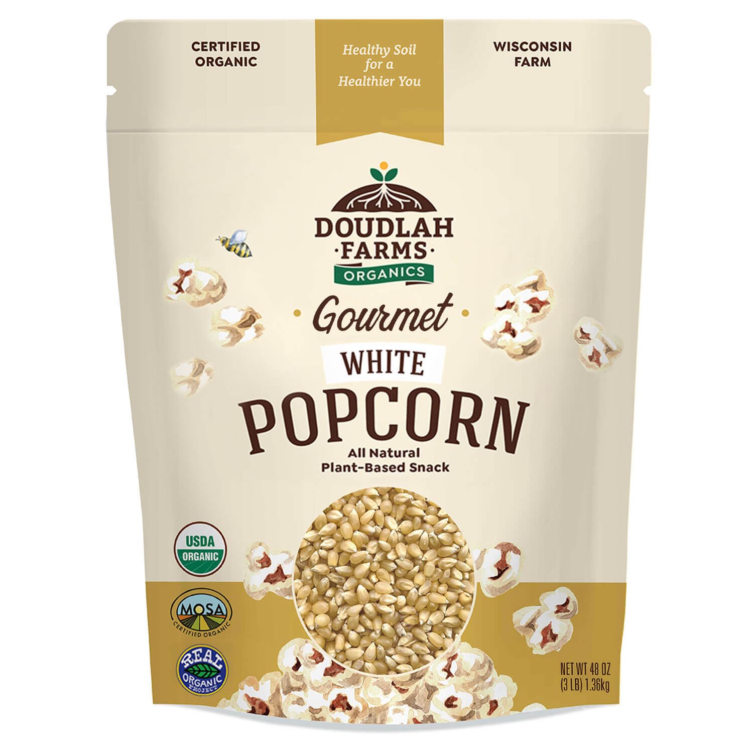 Organic White Popcorn Kernels Unpopped 3 lb - Healthy, Non-GMO, Gluten-Free, Unsalted, Pesticide-Free, Chemical-Free, Glyphosate-Free, Grown in