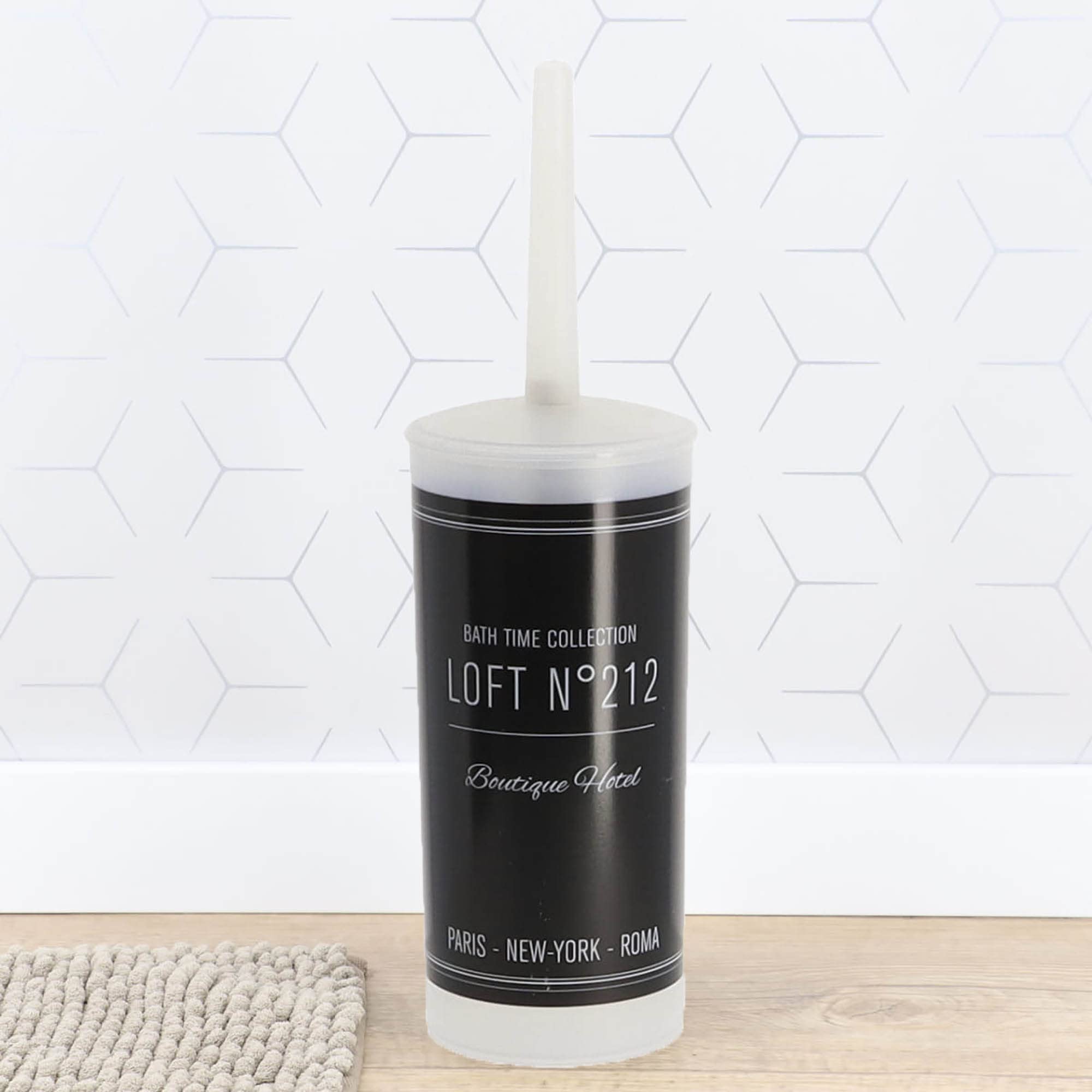 Bath Time Collection Toilet Brush and Holder - Decorative Black Plastic Bathroom Accessory