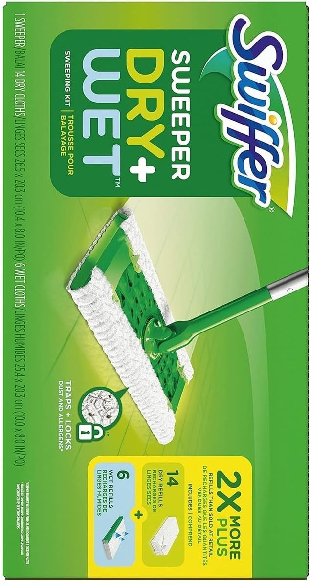 Swiffer Sweeper Dry + Wet sweeping Kit (1 Sweeper, 14 Dry Cloths, 6 Wet Cloths)