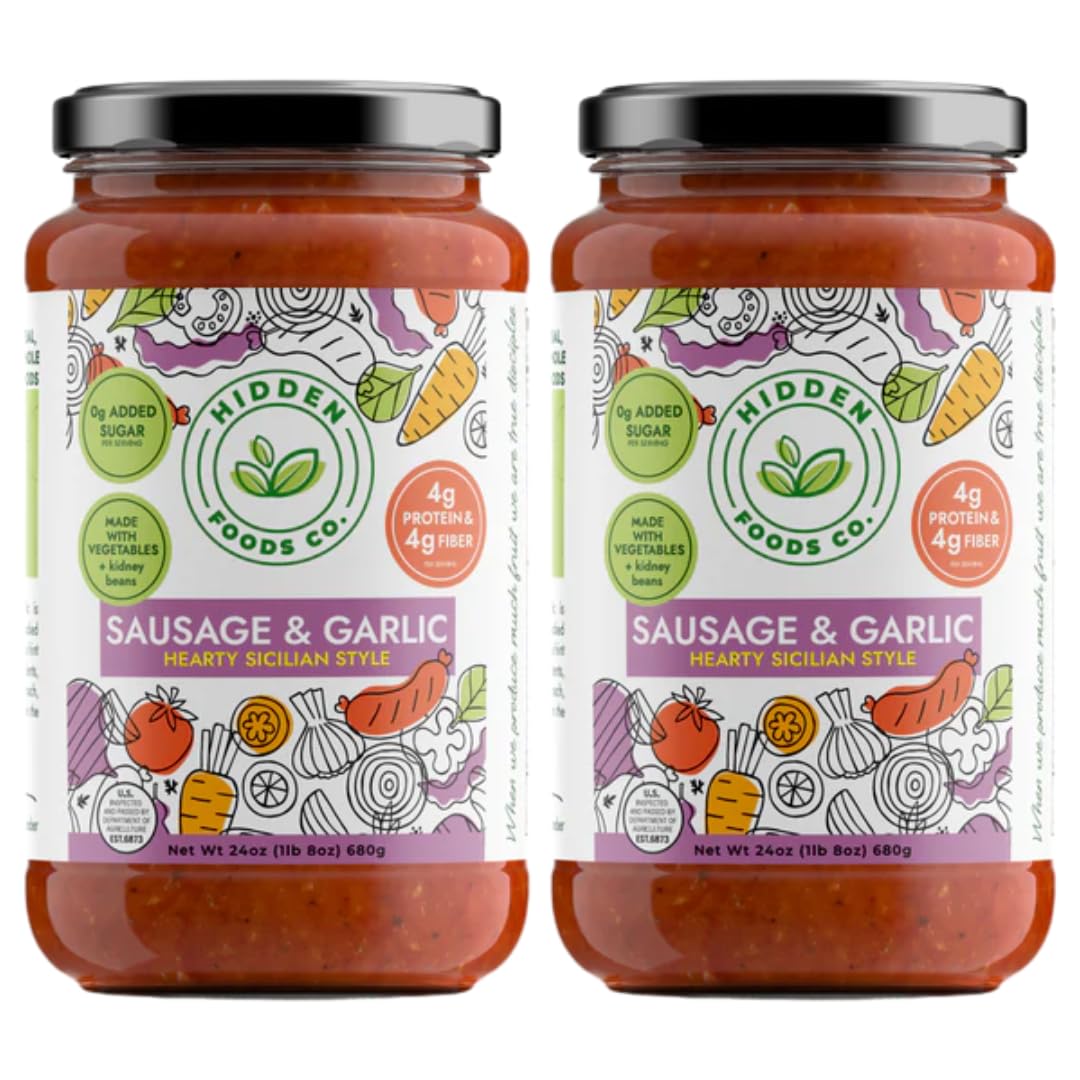 Hidden Foods Sausage & Garlic Hearty Sicilian Style Sauce, 4g Protein & 4g Fiber, No Added Sugar, Slow Cooked Italian Flavor, Made With Hidden
