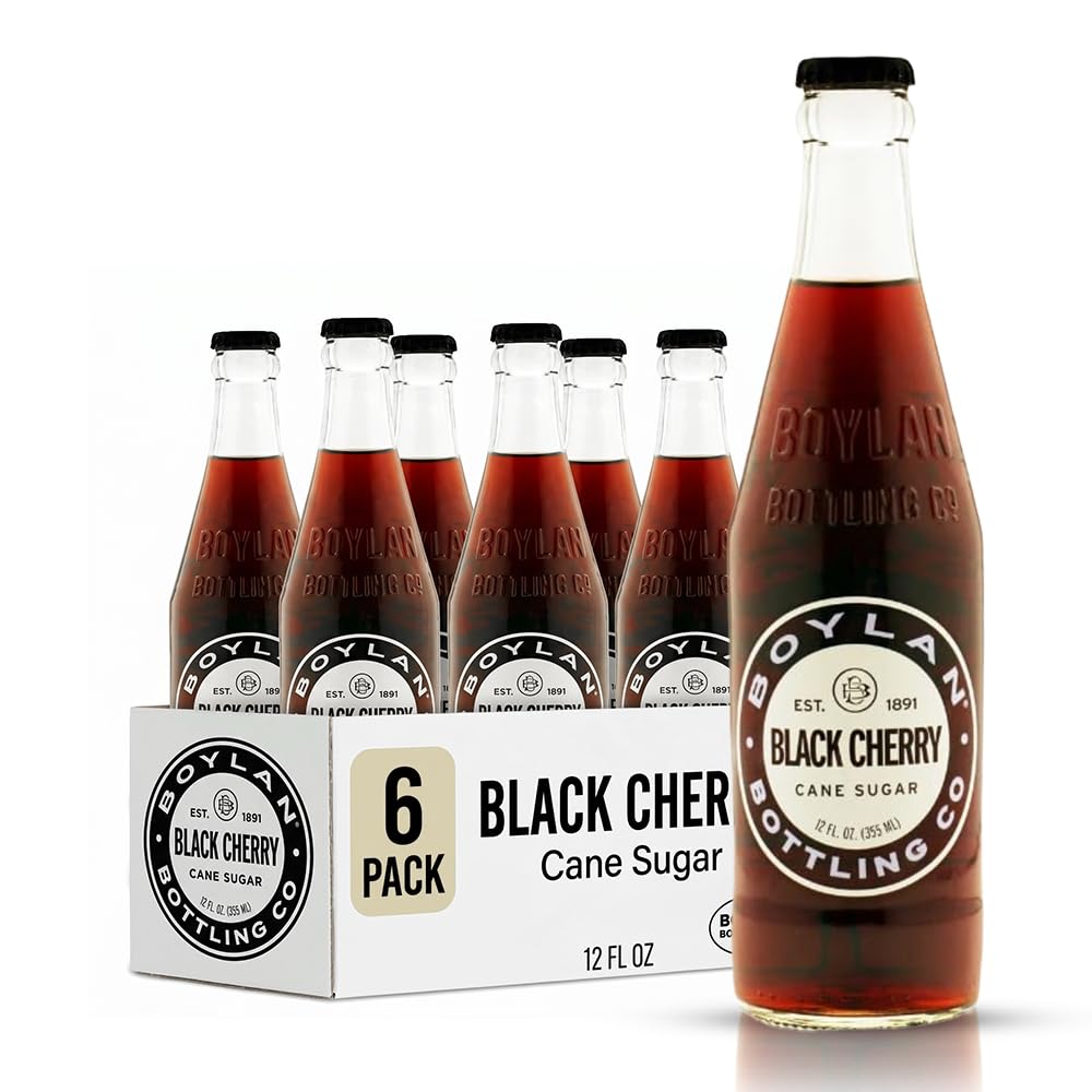 Boylan Bottling Pure Cane Sugar Soda Pop, Black Cherry, 12 oz Glass Bottles (Pack of 6)