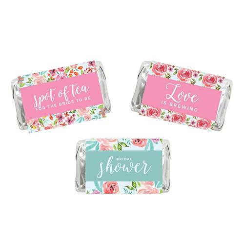 Andaz Press Pink Roses English Tea Party Tea Party Wedding Collection, Chocolate Minis Labels, Fits Chocolate Miniatures Party Favors, 36-Pack