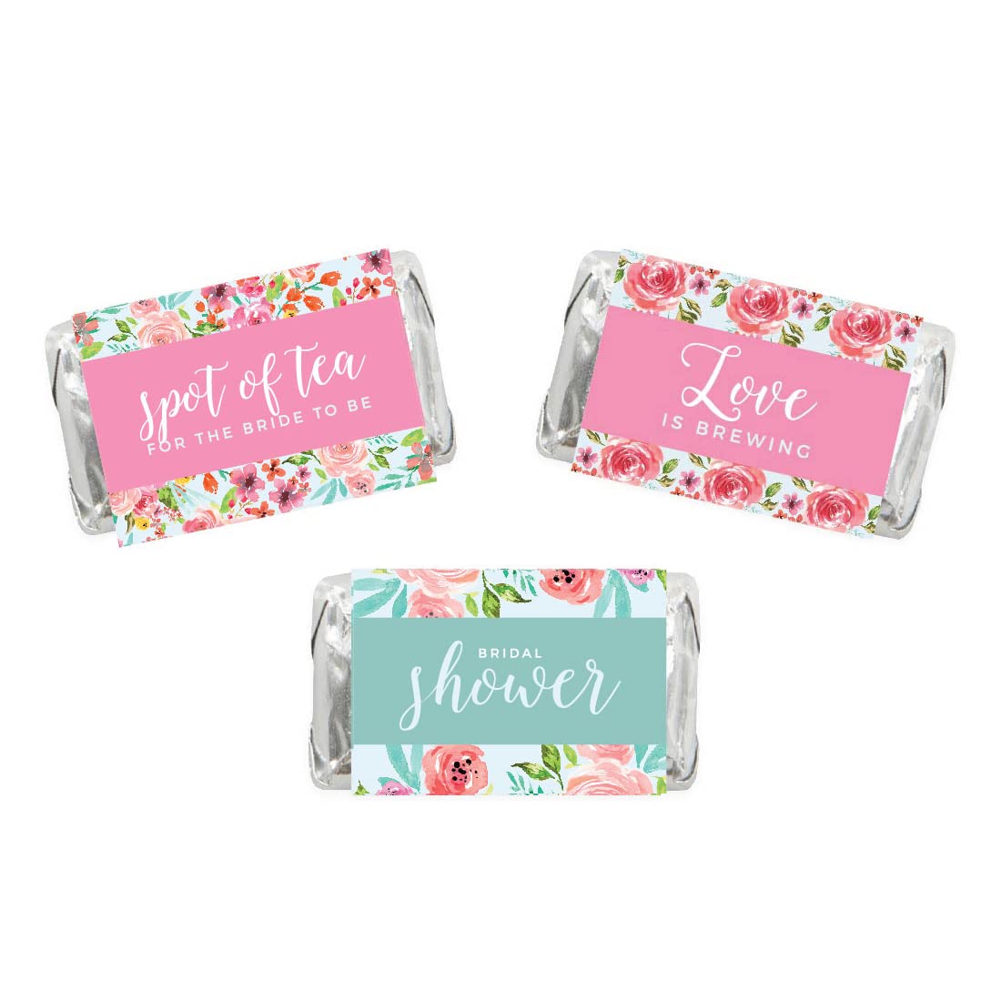Andaz Press Pink Roses English Tea Party Tea Party Wedding Collection, Chocolate Minis Labels, Fits Chocolate Miniatures Party Favors, 36-Pack