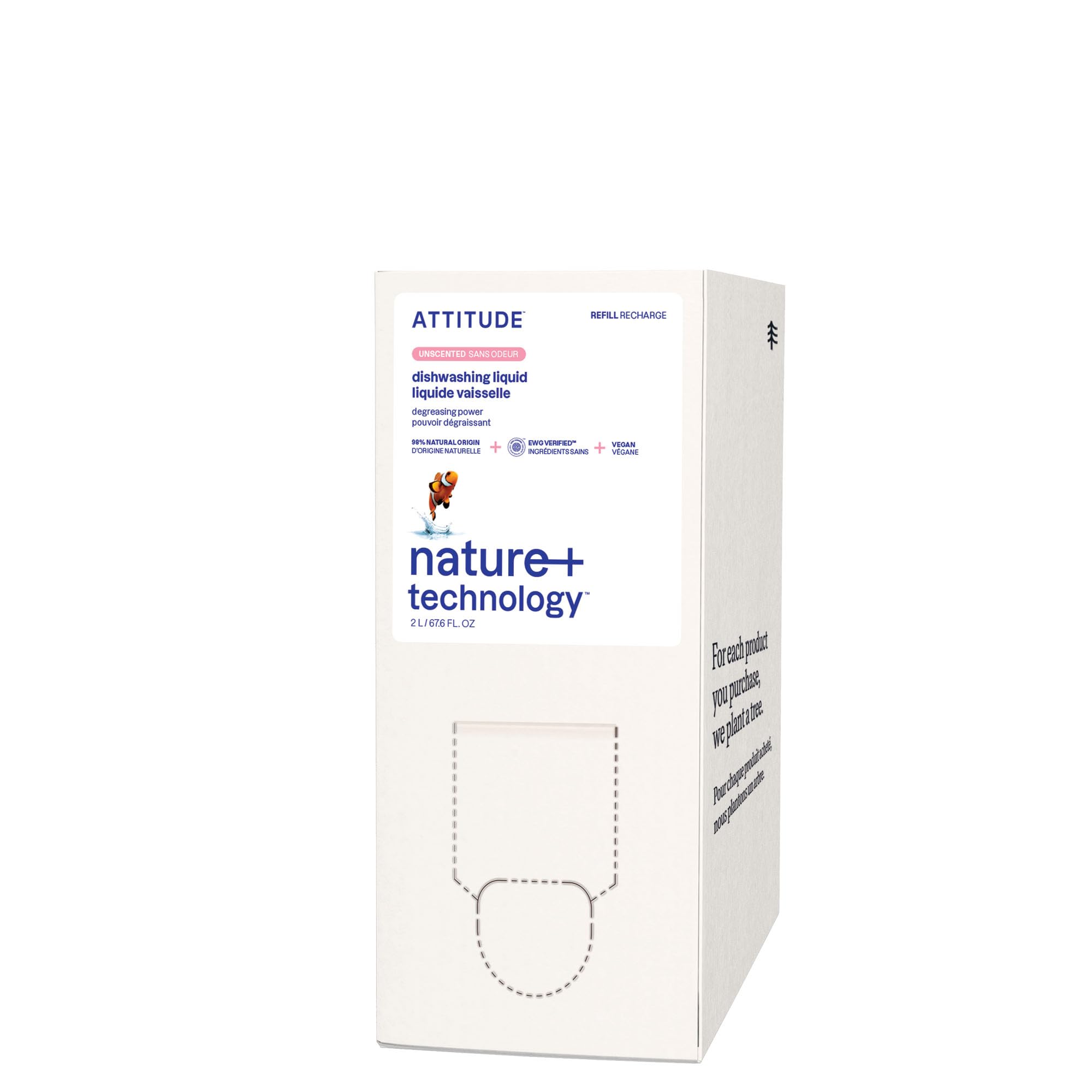 ATTITUDE Dish Soap Refill, EWG Verified, Plant-Based & Vegan Dishwashing Liquid, Naturally Derived, Unscented, 67.6 Fl Oz