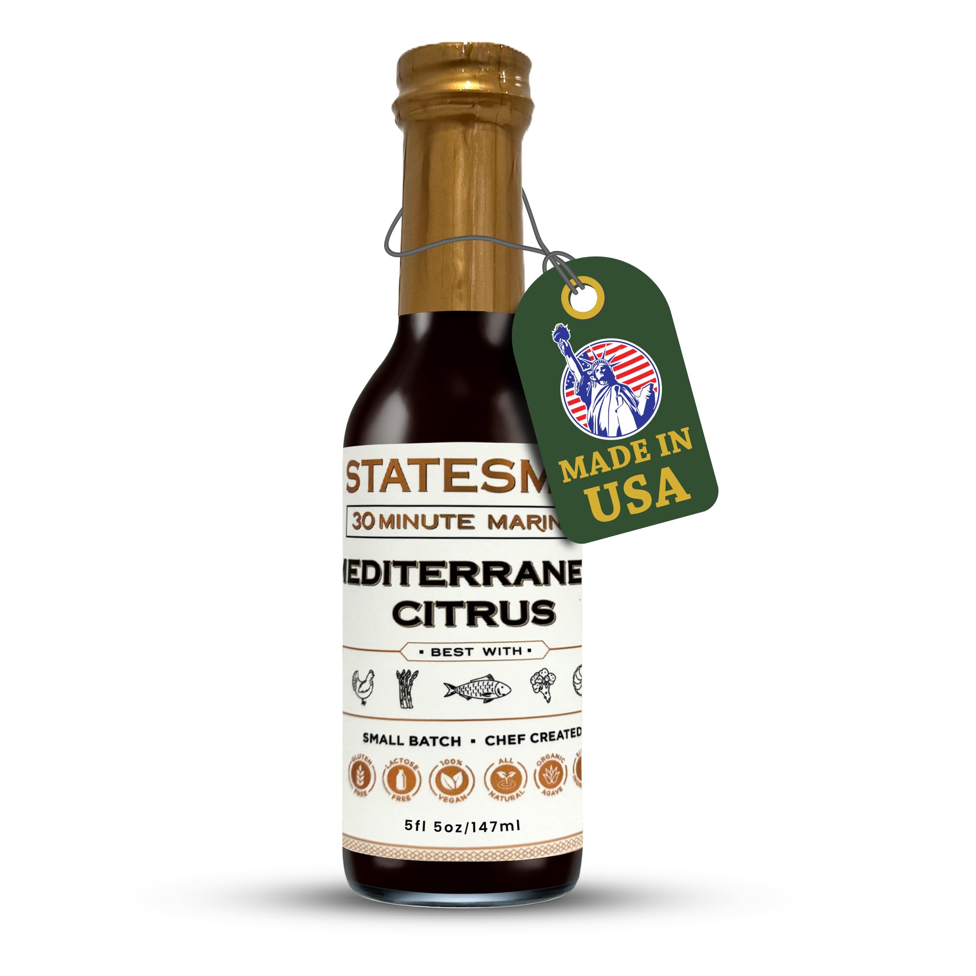 Statesmen Mediterranean Citrus 30 Minute Marinade, 5 oz - Gluten-Free, Vegan, Lactose-Free Herb & Citrus Marinade for Chicken, Fish, Shrimp