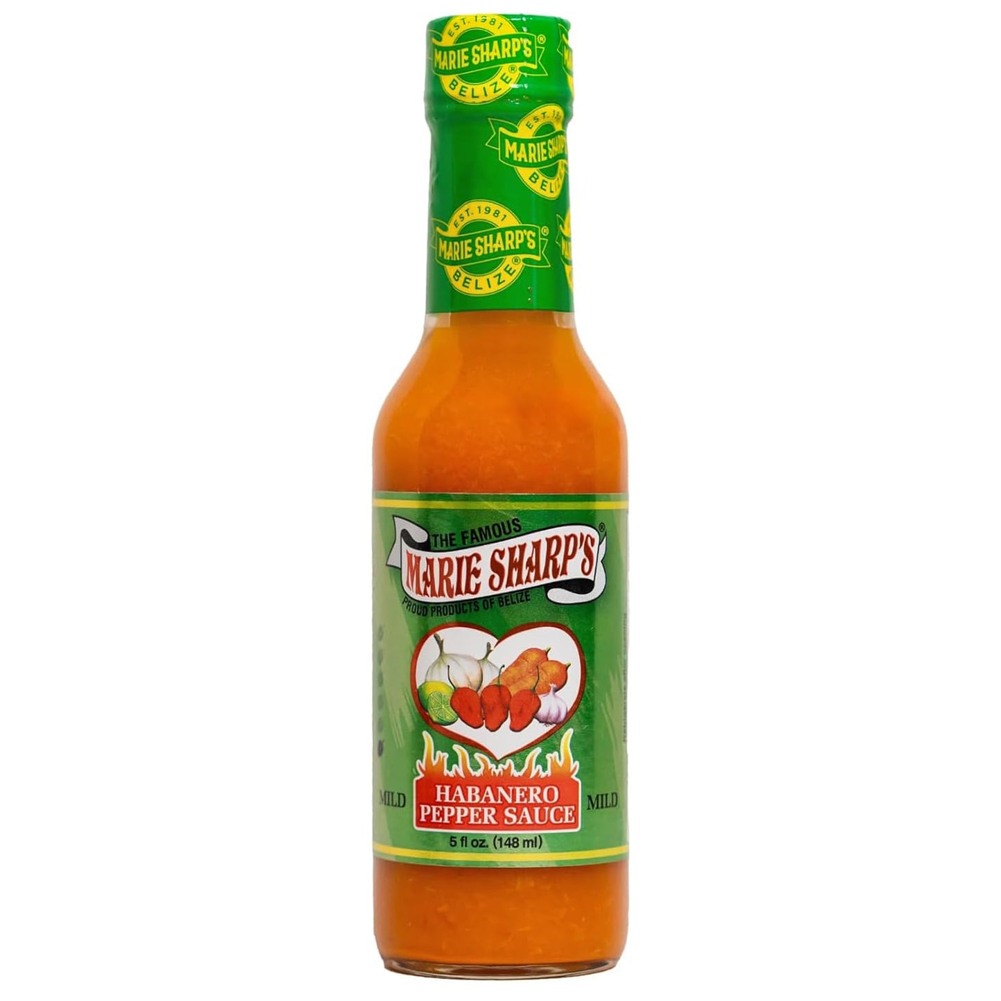 Marie Sharp’s Mild Habanero Pepper Sauce, 5 oz - Belizean Hot Sauce with a Gentle Kick - All-Natural(Pack of 2)