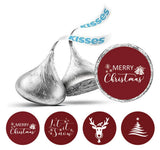 Darling Souvenir 190 Pcs Maroon Joyful Holiday Chocolate Drop Stickers - Self-Adhesive Mini Candy Wrappers for Christmas Eve Party Favors, Xmas