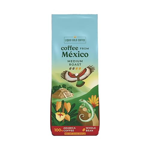 Coffee from Mexico, Medium Roast Whole Beans, by Liquid Gold Coffee, 1 Bag (12 OZ) (340 Grams), Single Origin Specialty Coffee, 100% Arabica , Local