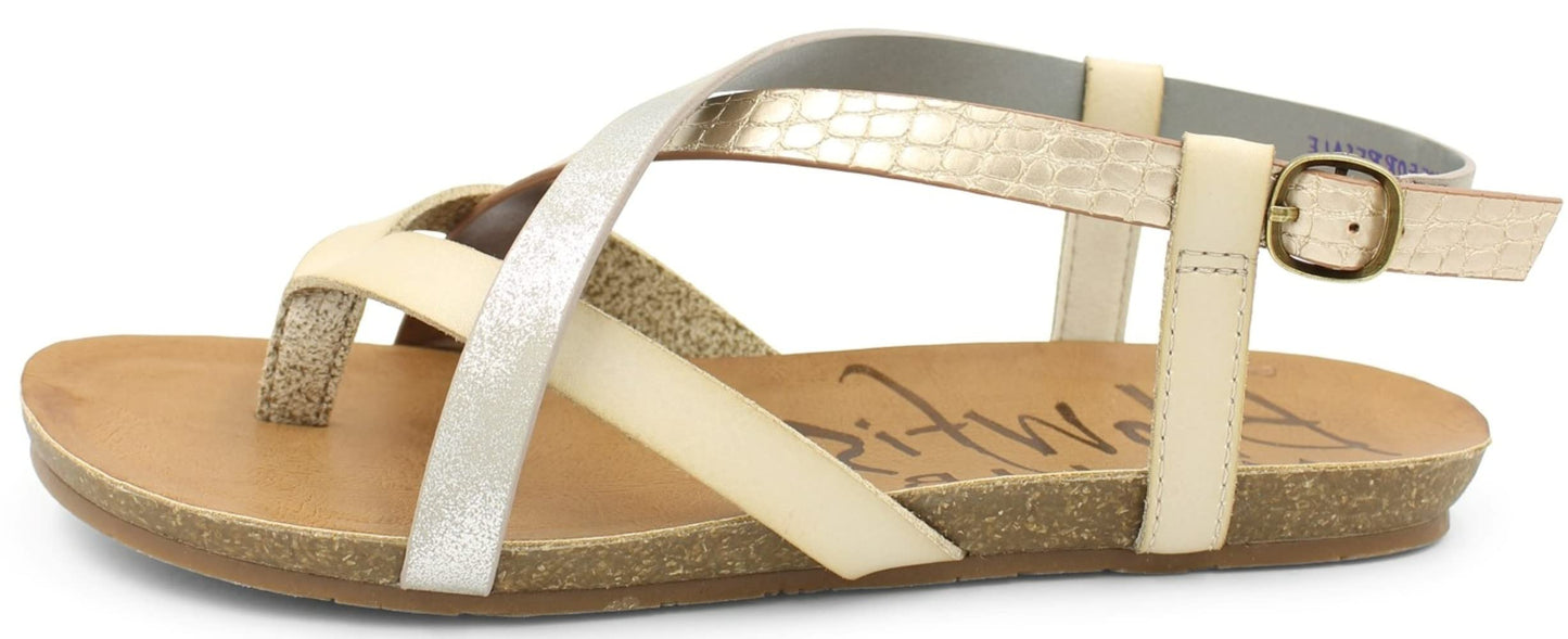 Blowfish Malibu Women's Granola Flat Sandal, Gold Dile/Silvermoon/White, 7 M US