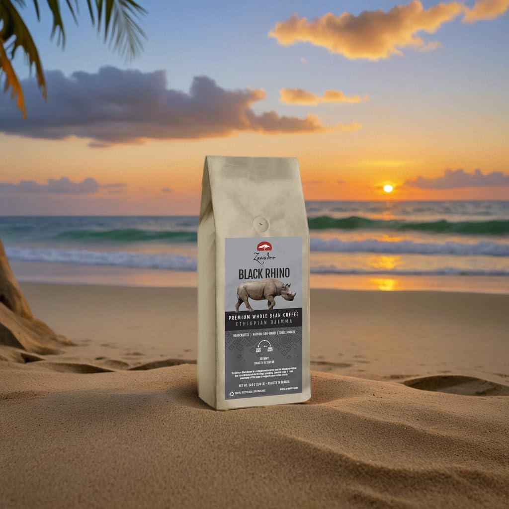 Whole Bean Coffee Black Rhino Ethiopian Djimma 3/4 lb 340 grams