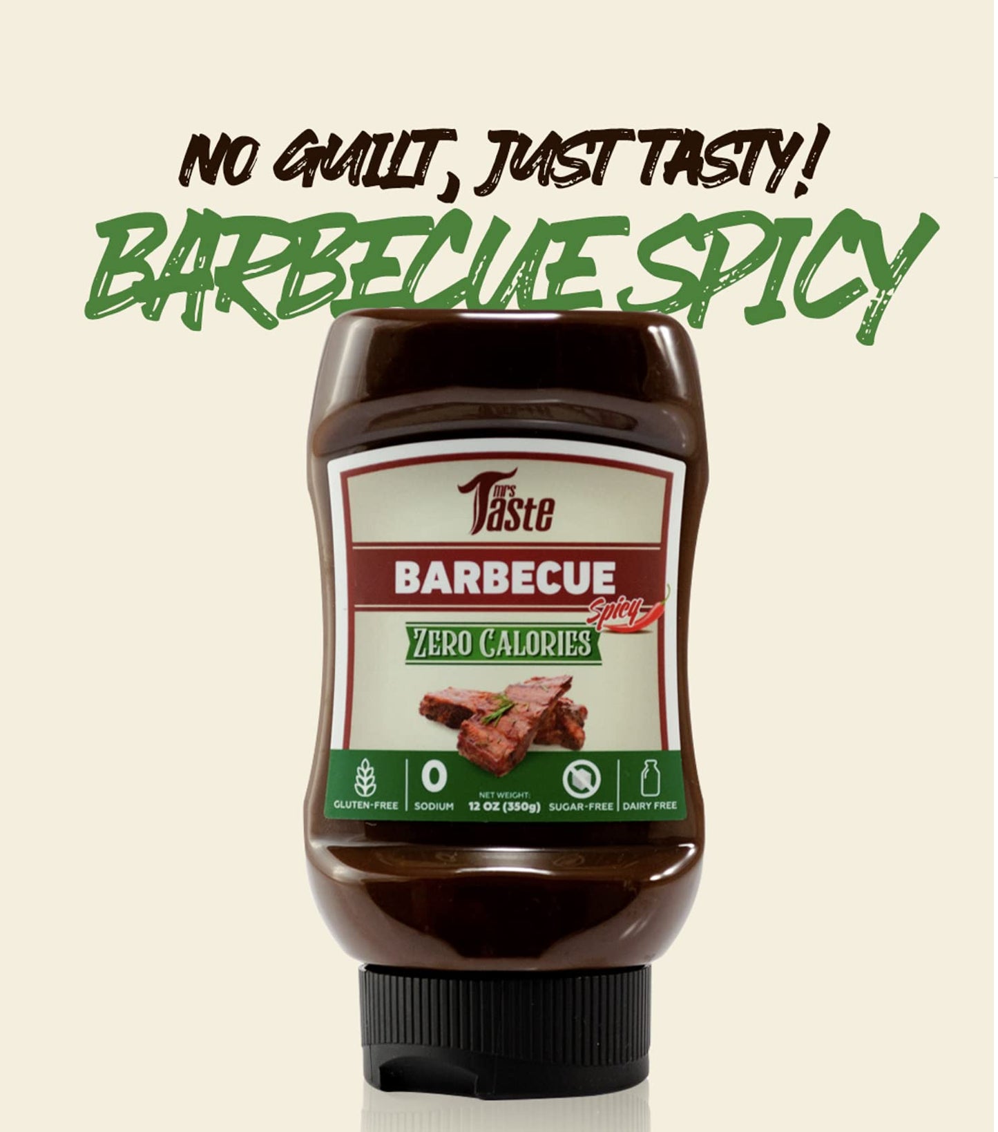 Mrs Taste Sugar Free Spicy BBQ, Zero Calories, Zero Sodium, Zero Sugar, High Fiber, Keto Friendly, Paleo Friendly, Condiments and Sauces (12 oz, Spicy