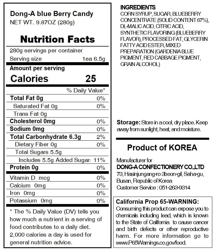 LENITH Korean Assorted Popular Fruit Flavored Candy Pieces (Blueberry 280g)
