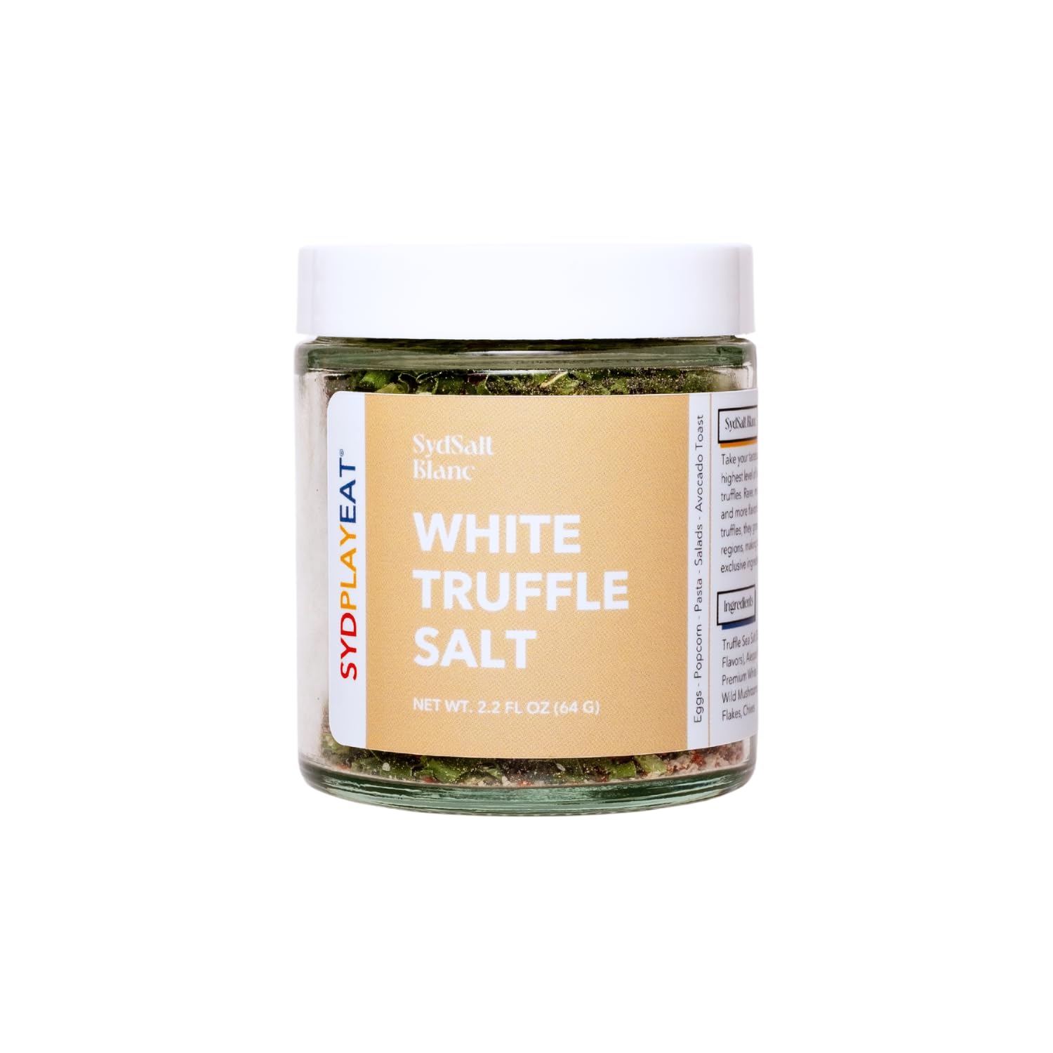 Truffle Salt Blend with Extra White Truffle, Chives, Red Pepper Flakes, Aleppo Pepper, Sea Salt- SydSalt White Truffle Salt - Elevate Popcorn, Eggs