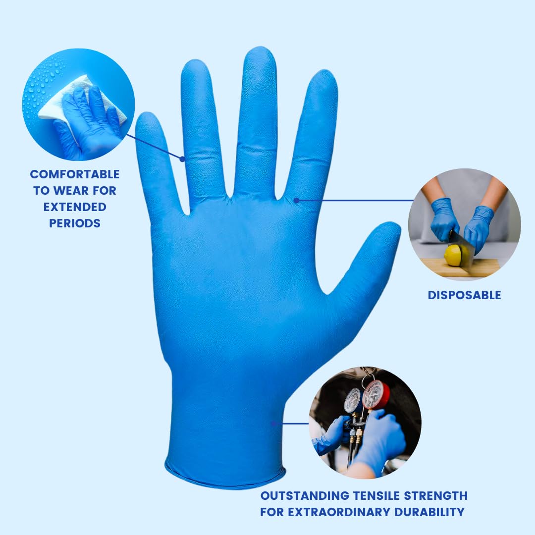 Shamrock Nitrile Disposable Gloves Blue - 5 mil, Powder-Free, Latex-Free, Rubber Cleaning Glove, Food Grade, Salon Use, Large, 80113