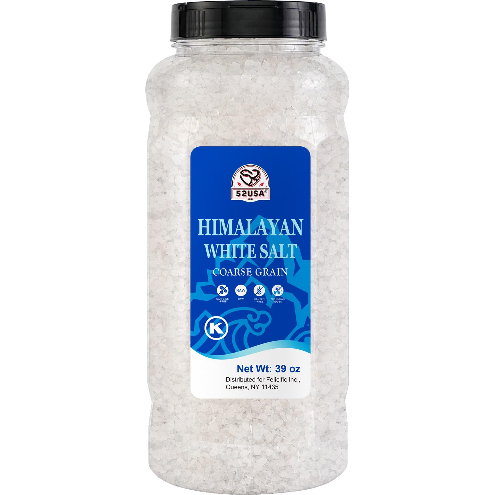 52USA Himalayan White Salt Coarse, Sea Salt for Grinder Refill, 39 oz (2.4 Pound), Pure Nature Himalayan Salts, Coarse Salts Perfect for Cooking, BBQ