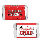DISTINCTIVS Class of 2026 Graduation Mini Candy Bar Wrappers - Party Favor Stickers for Miniature Chocolate Bars - 42 Count (Red)