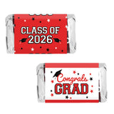 DISTINCTIVS Class of 2026 Graduation Mini Candy Bar Wrappers - Party Favor Stickers for Miniature Chocolate Bars - 42 Count (Red)