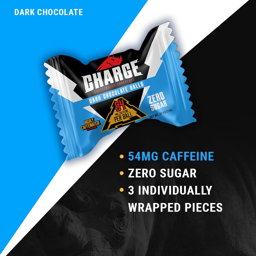 Charge Chocolate DARK CHOCOLATE 80 Count - 54mg Caffeine, No Added Sugar, Vegetarian - by Charge Caffeinated Chocolates