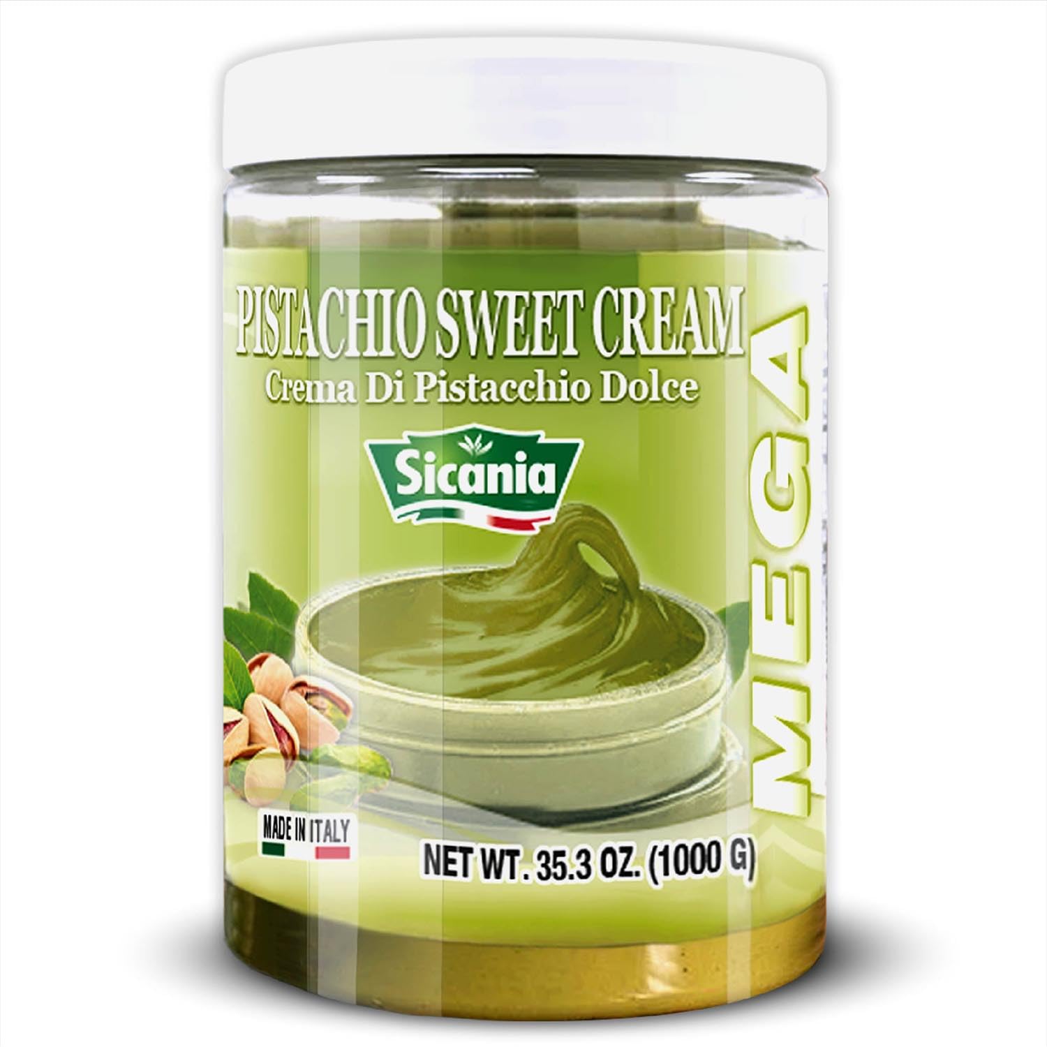 SICANIA - Premium Pistachio Cream Spread 2.2 lb (1kg) - Bulk Size - Authentic Italian, Gluten-Free, Non-GMO - Gourmet Spread for Desserts, Pastries