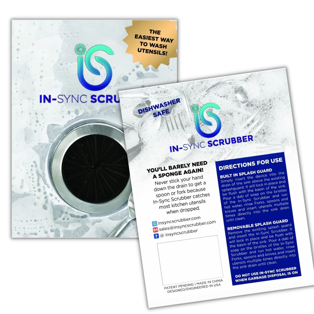 In-Sync Scrubber Kitchen Sink Utensil Cleaner, Dishwasher Safe Accessory with Built in Splash Guard, Easy to Install