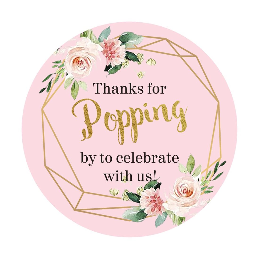 80 Pack of Pink Thanks for Popping by Stickers for Baby Shower Party Decoration Popcorn Candy Gift Box Wrapping Decoration