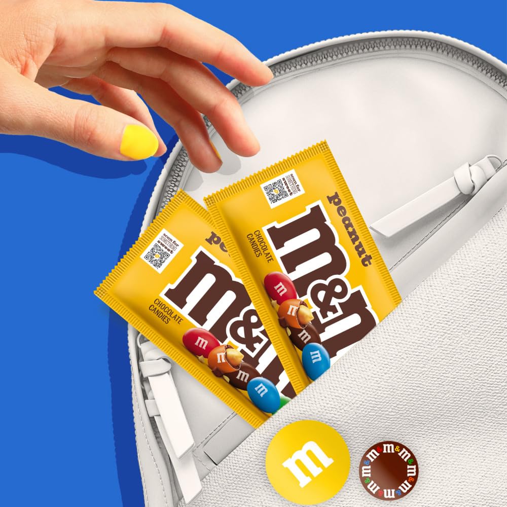 M&M'S Peanut Chocolate Candy, Individually Wrapped Full Size 1.74 oz Bag, Pack of 48 Bulk Candy Chocolate for Parties, Baking and Sharing