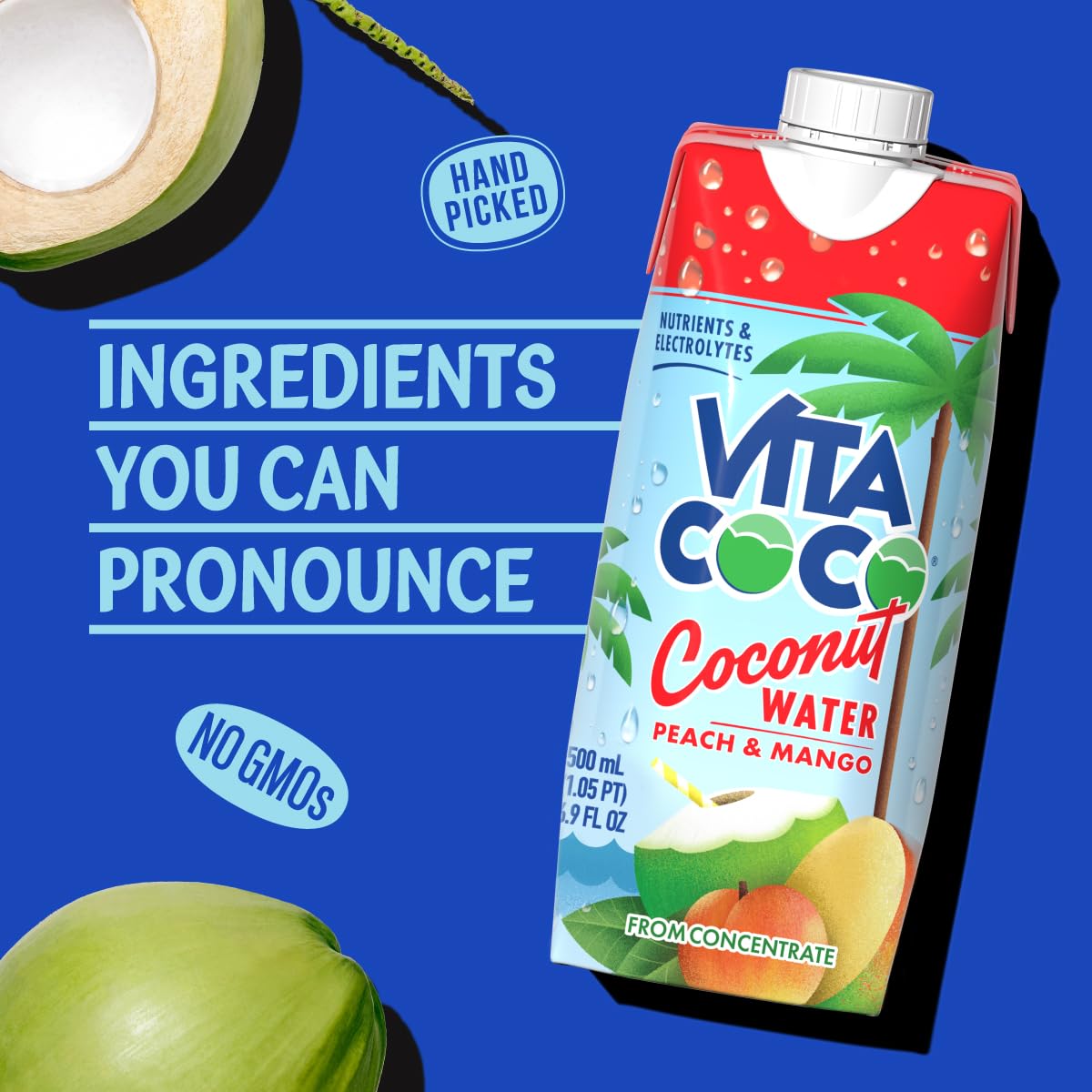 Vita Coco Coconut Water, Peach & Mango - Naturally Hydrating Electrolyte Drink - Smart Alternative to Coffee, Soda, and Sports Drinks - Gluten Free