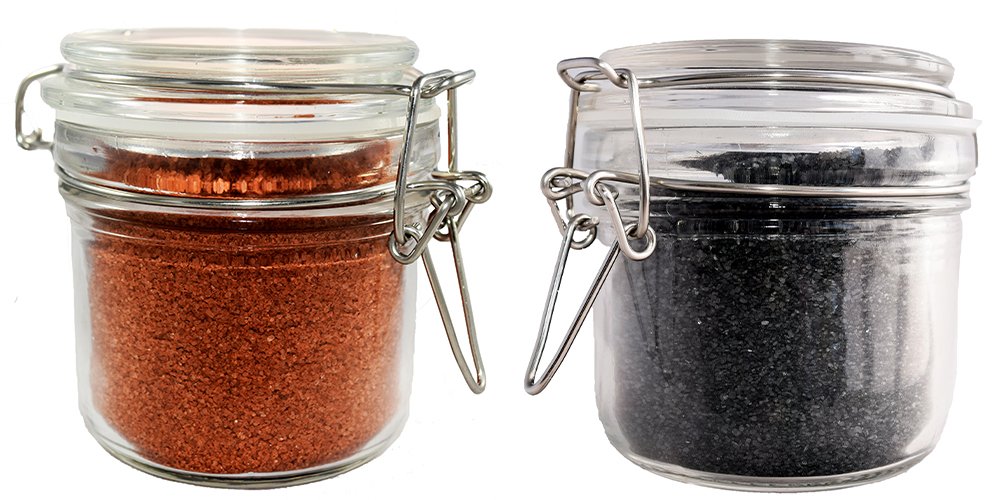 Gourmet Red Hawaiian Alaea & Hawaiian Black Lava Sea Salt Gift Set (Ground Fine 8 oz Each) in Reusable Glass Chefs Spice Jars ~Kosher Certified~ Loved