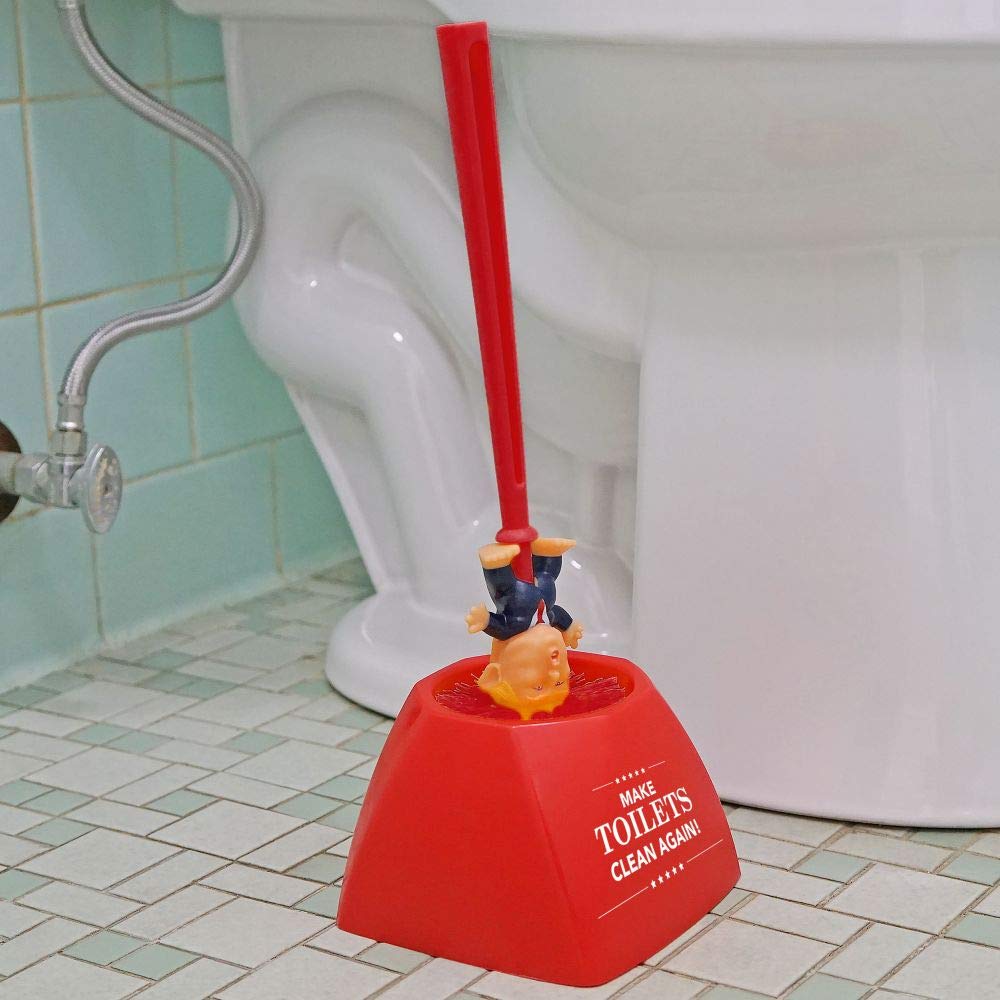 Fairly Odd Novelties Donald Trump Toilet Bowl Brush Make Toilets Clean Again Holder - Perfect Elephant Novelty Gag Political Gift, Red