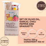 Artigiani dei Sapori Spaghetti Pasta Gift Set with Garlic, Oil & Chili Pepper Sauce, Authentic Italian Gourmet Gift, 15.5 oz