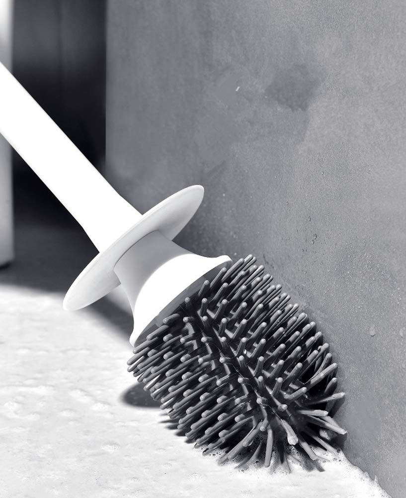 Nerseki Silicone Toilet Brush and Holder Soft Bristle, Bathroom Toilet Bowl Brush Set,Toilet Cleaning Brush Kit, Constructed of Durable Thermo Plastic
