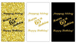 RokAPary 65th Birthday Miniatures Candy Bar Wrapper, (Set of 60) Mini Candy Bar Stickers; 3 Designs: 24 Gold, 24 Black, 12 White, Candy Not Included