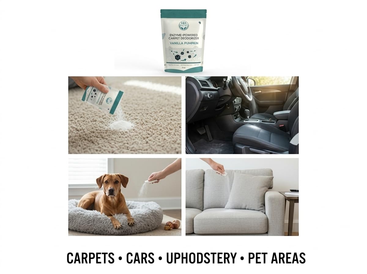 GLAT Group Enzyme-Powered Carpet Deodorizer (Powder) - Vanilla Pumpkin | Natural Pet Odor Eliminator | Bio-Enzymatic Formula, Premium Performance, Eco